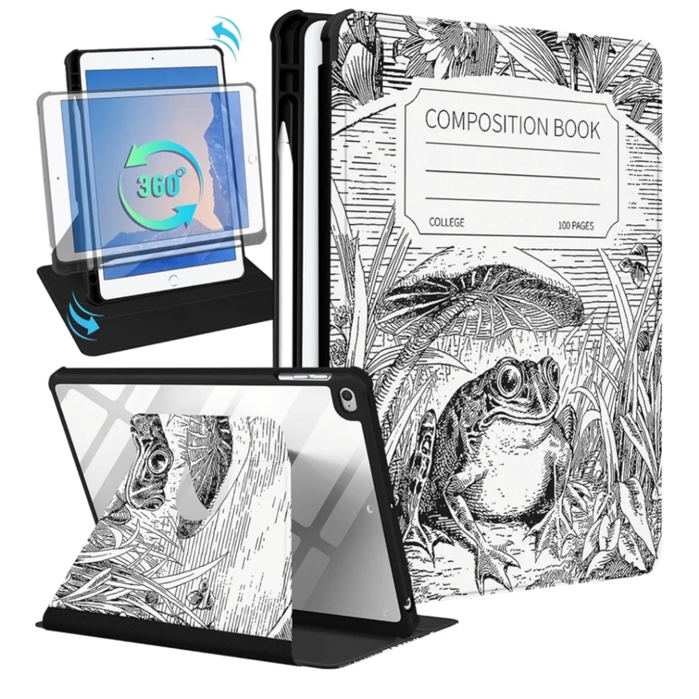 Kid Cube iPad 5th And 6th Generation Cottagecore Frog Composition Book Case